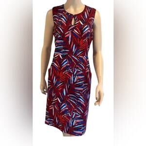 Lands End Burgundy Printed Keyhole Front Sheath Active Dress with pockets 6P